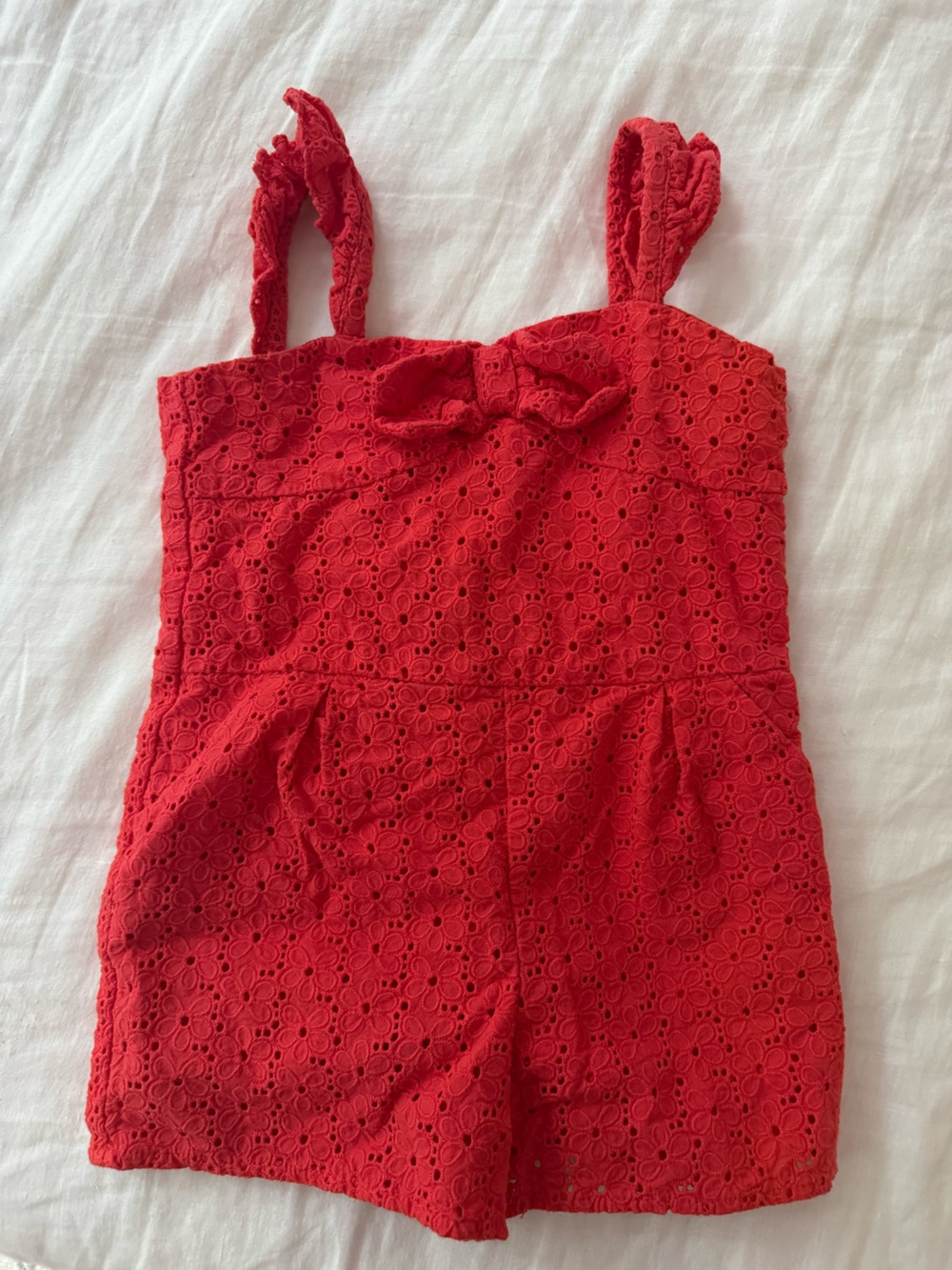 Janie and Jack Bright Red Eyelet Romper